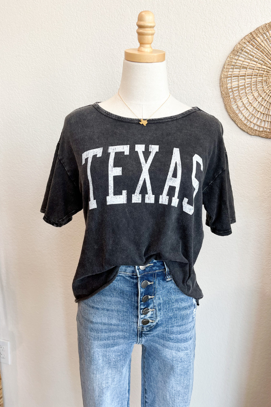black mineral wash cropped texas t shirt
