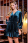 teal velvet long sleeve short dress