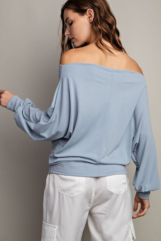 blue slouchy long sleeve top