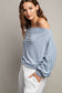 blue off shoulder balloon sleeve top