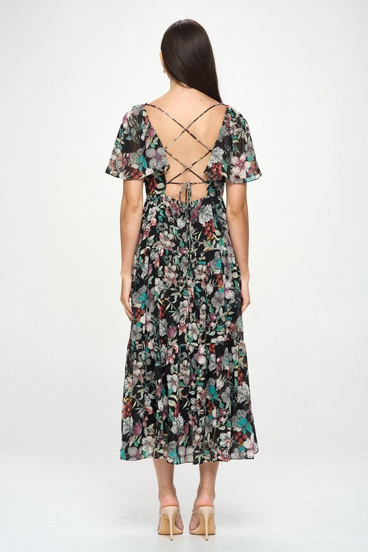 black floral dressy long dresses