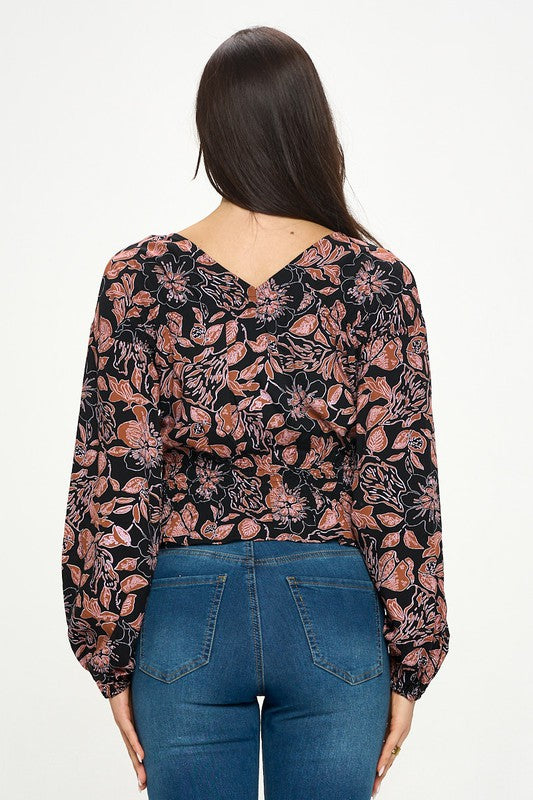 long sleeve floral dressy top