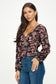 black and pink floral print dressy long sleeve top