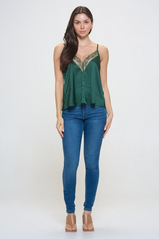 green satin camisole top