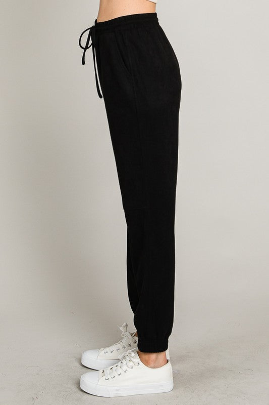 black suede jogger pants