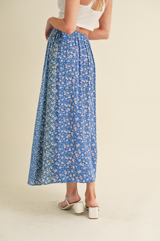 blue floral maxi skirt