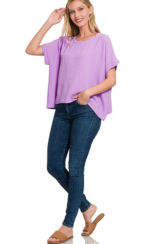 zenana short cuffed sleeve boxy top