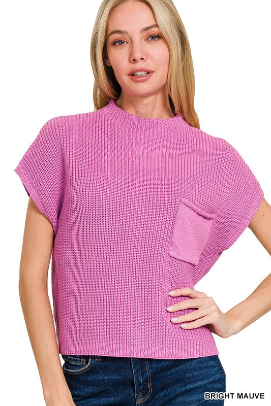 zenana bright pink short sleeve knot pocket top