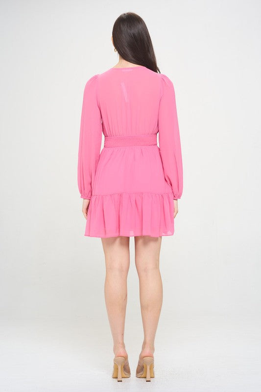 pink long sleeve short dress