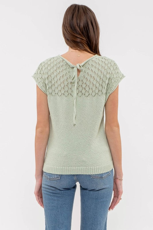 mint green knit short sleeve top