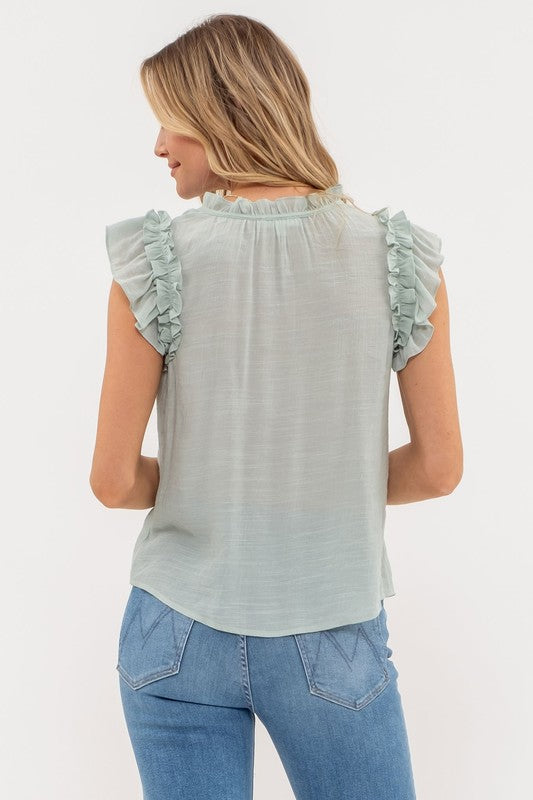 mint ruffle sleeve relaxed top