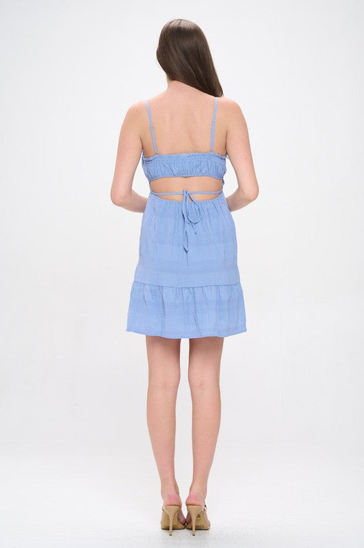 blue sleeveless cut out sundress