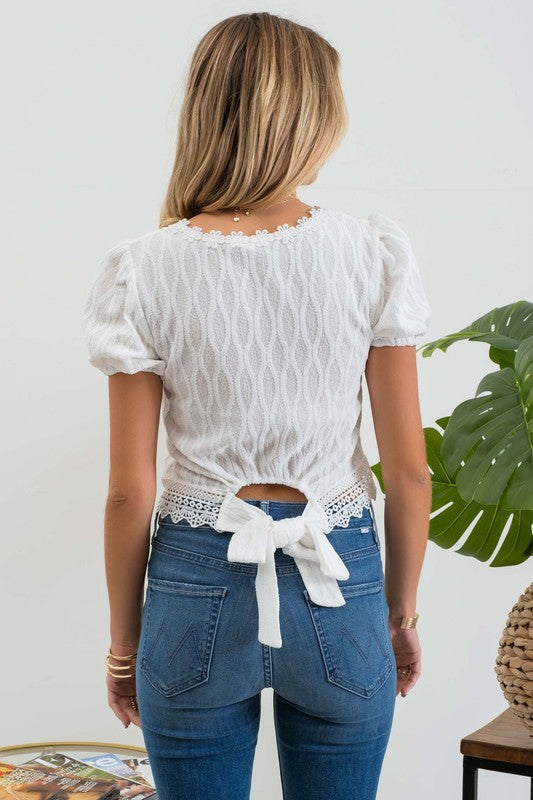 white lace cropped top