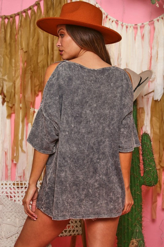 charcoal grey short sleeve mineral wash top