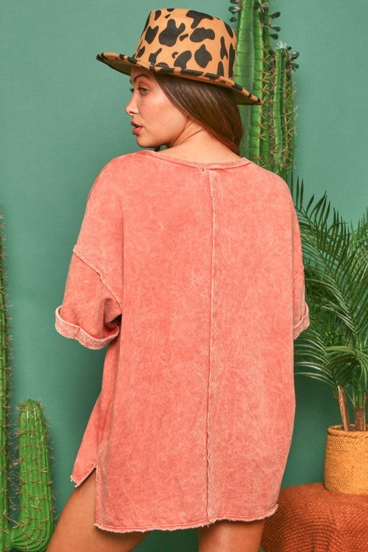 rust mineral washed loose fit top