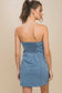 strapless short denim dress