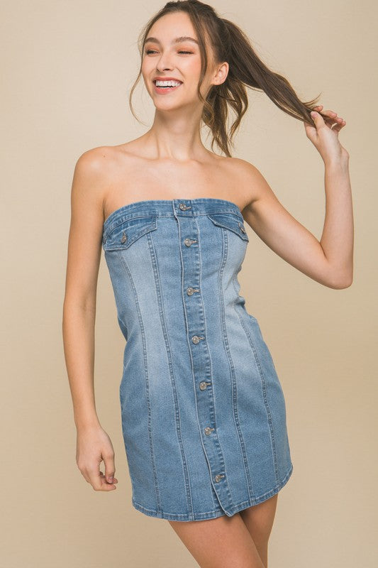 light wash sleeveless denim dress