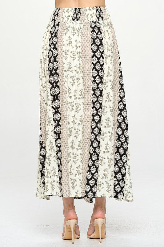 cream and black striped floral maxi skirt