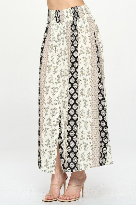 cream and black floral maxi skirt