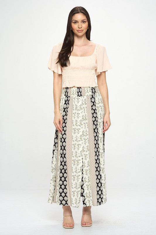 neutral floral maxi skirt