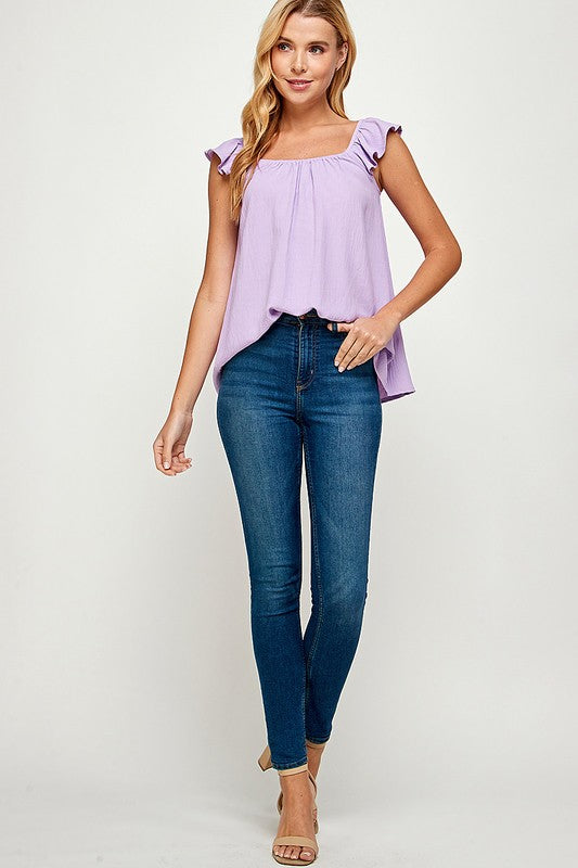 lavender ruffle sleeve flowy fit tank