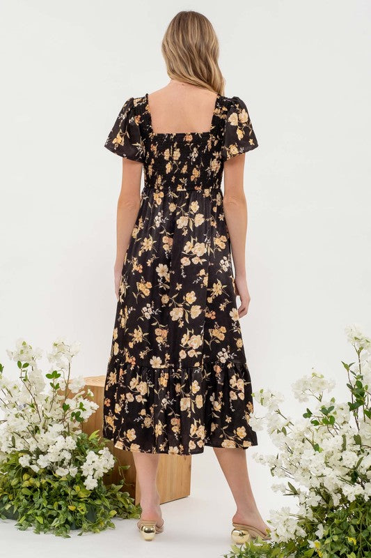 black floral sleeve maxi dress