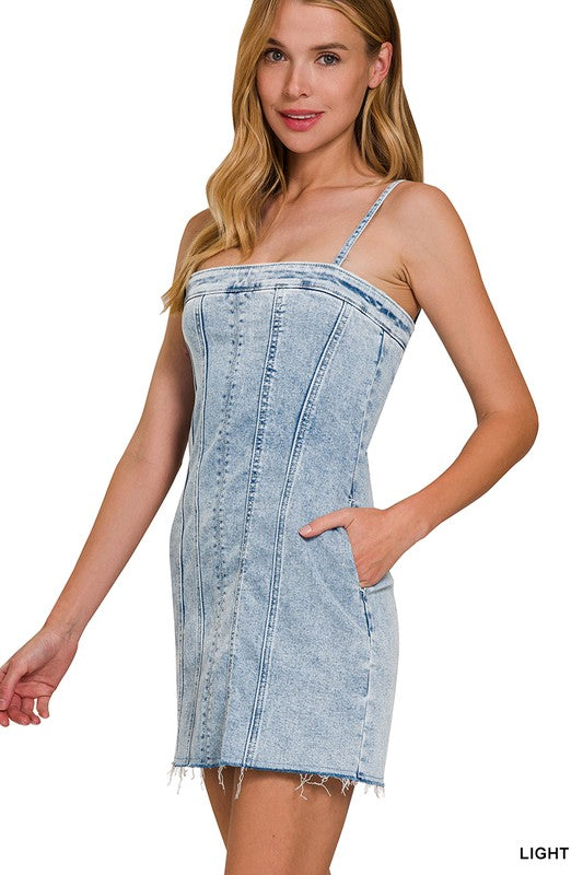 zenana fitted light wash denim dress