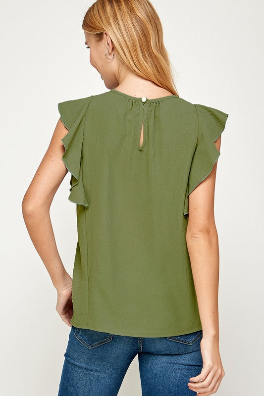 green ruffle sleeve top