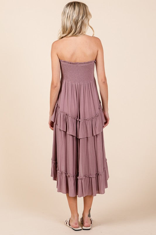 Mauve Smocked Convertible Strapless Skirt Dress