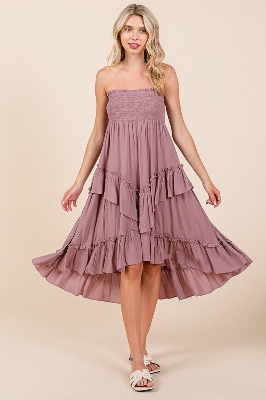 Mauve Smocked Convertible Strapless Skirt Dress