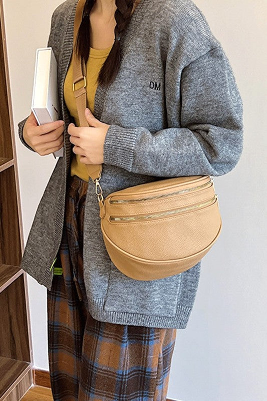 brown vegan leather crossbody bum bag