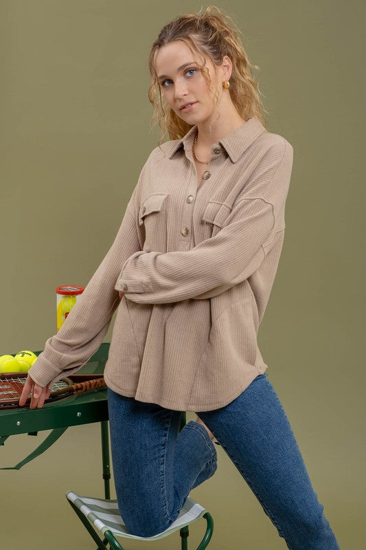 brown collar henley women