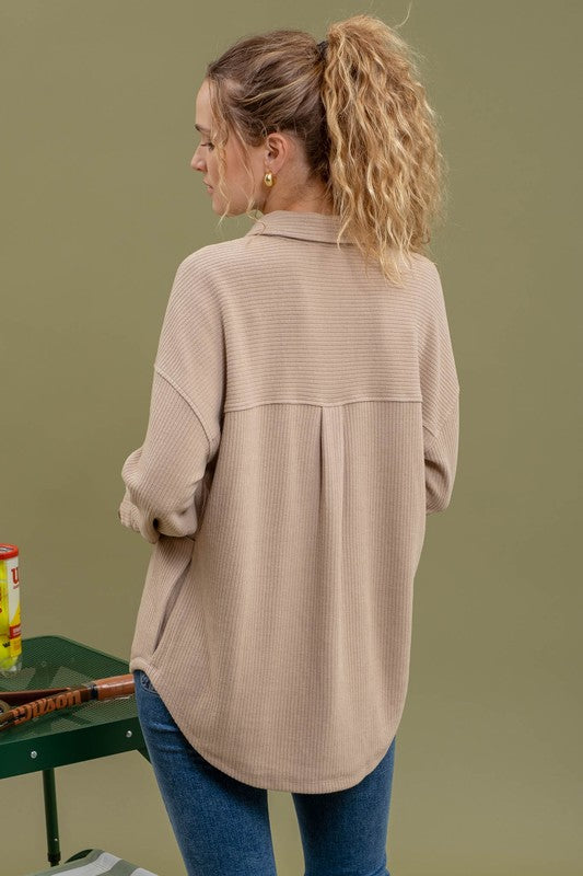 light brown long sleeve ribbed top