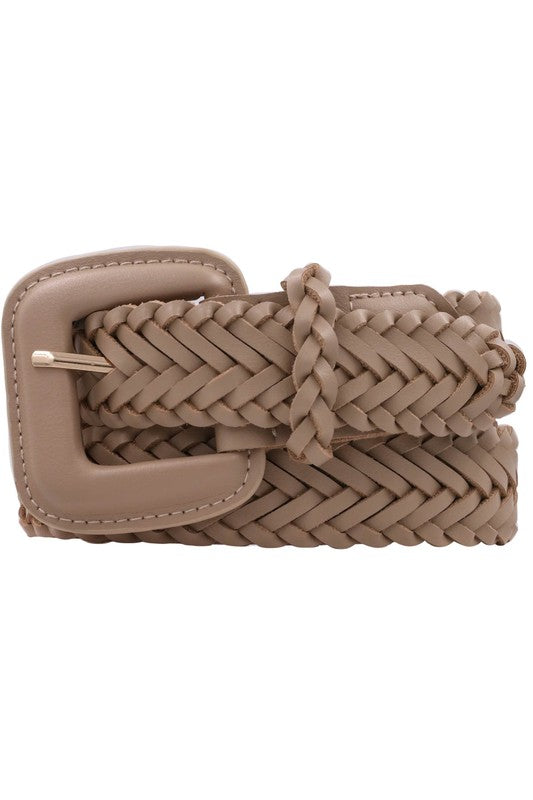 Taupe Rectangle Buckle Braid Belt
