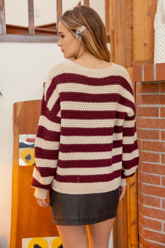 red and white striped knit sweater