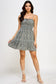 dark green floral sleeveless short dress