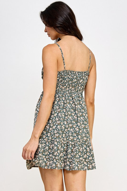 green floral spaghetti strap dress