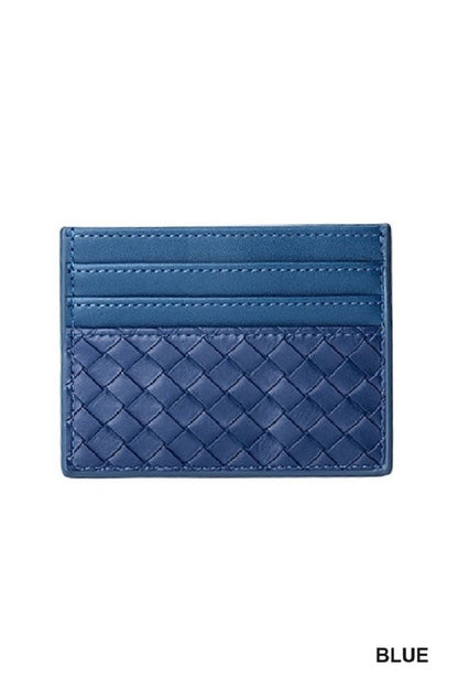 blue vegan leather thin card holder