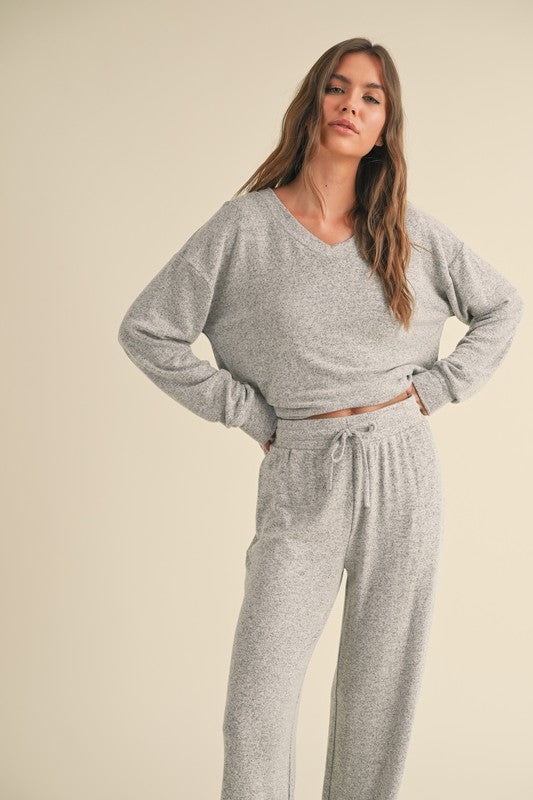 grey brushed knit soft lounge set top