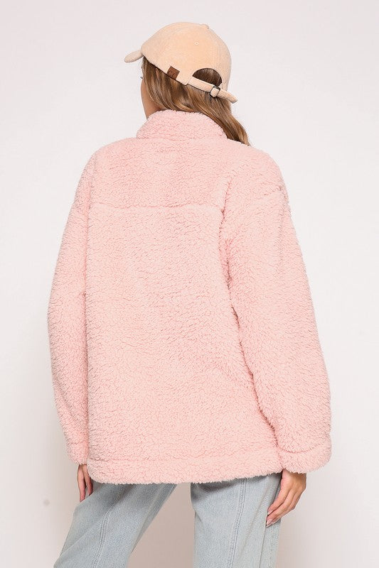 pink sherpa oversized soft pullover jacket