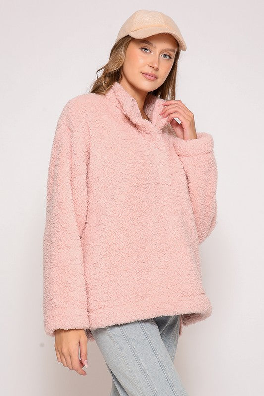 pink oversized sherpa pullover