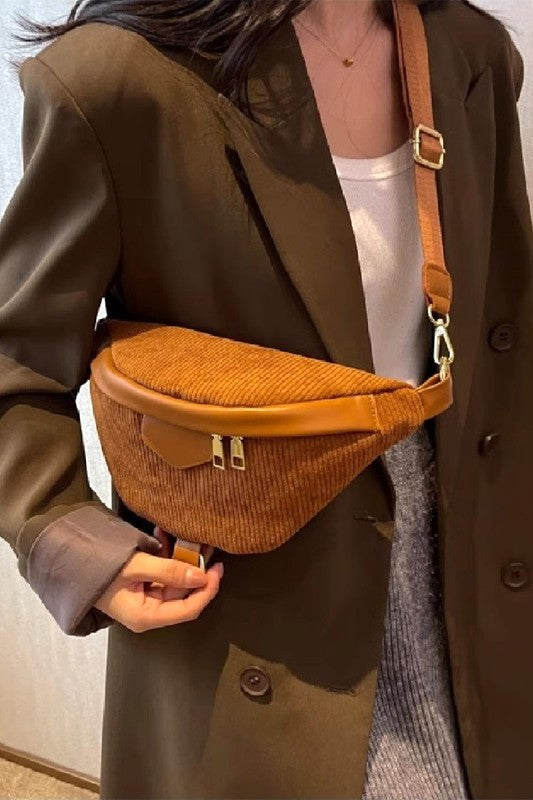 small brown corduroy purse