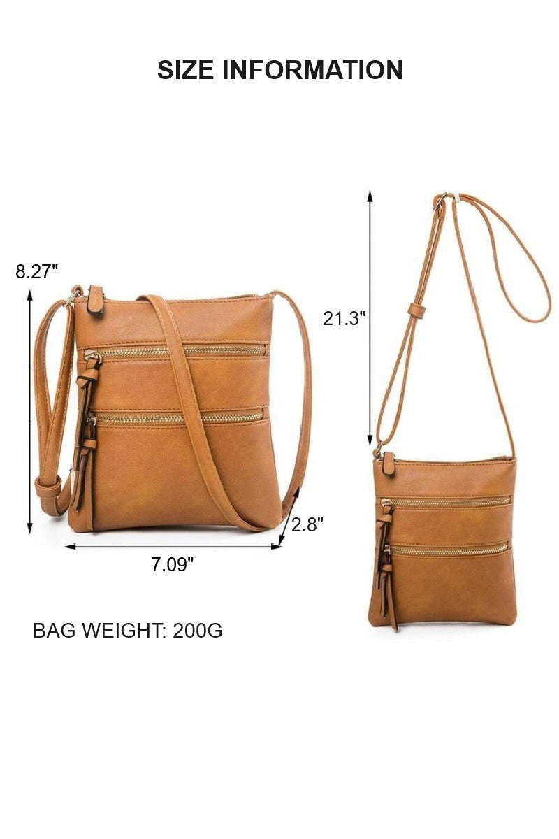 brown zipper crossbody purse