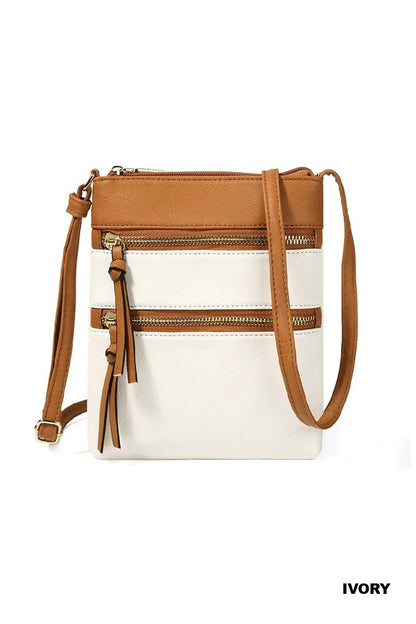 ivory and brown two tone crossbody purse