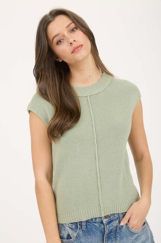 blu pepper green knit sleeveless top