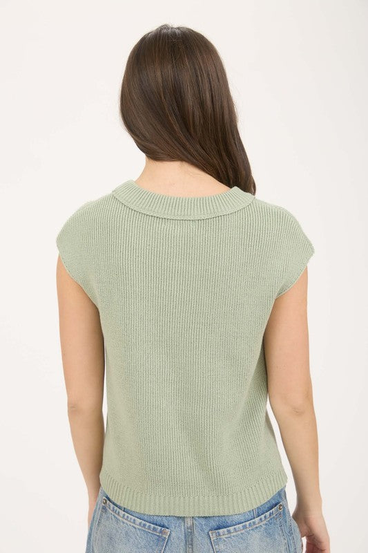 green knit sleeveless tops for women