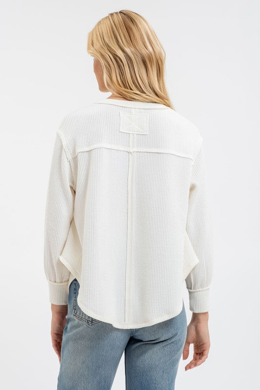 Blu pepper cream waffle knit top