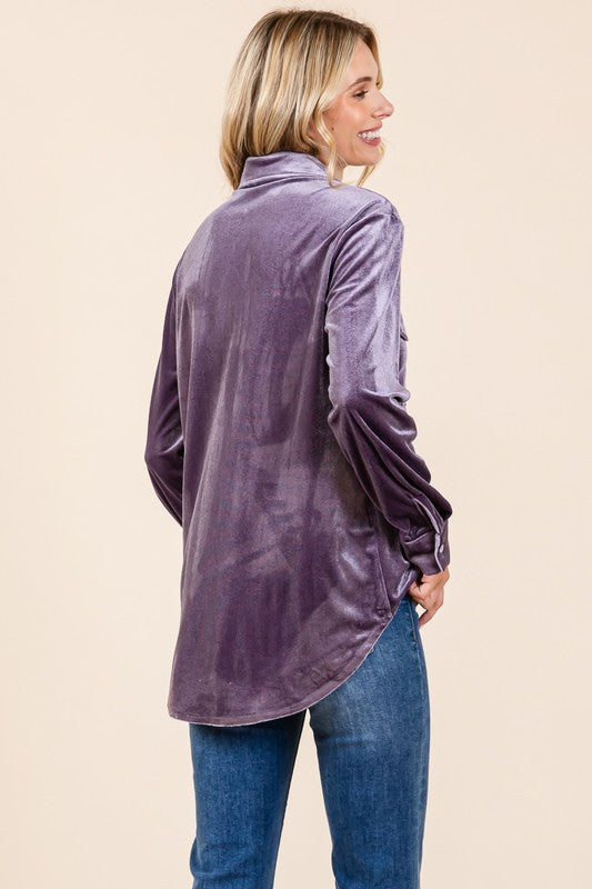 dusty plum long sleeve velvet button shirt