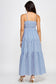 blue striped fit and flare sleeveless long dress