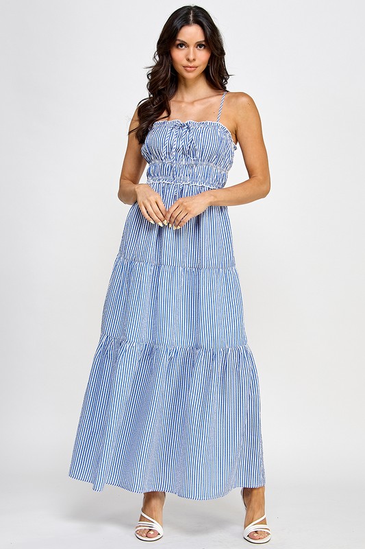 blush bj blue striped sleeveless maxi dress